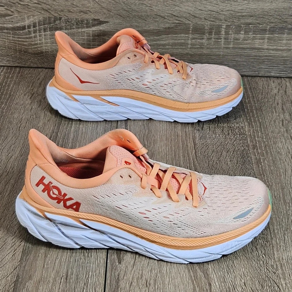 Hoka Clifton 8 Womens Running Shoes 9.5B Cantaloupe Silver Peony 1119394 CSPY